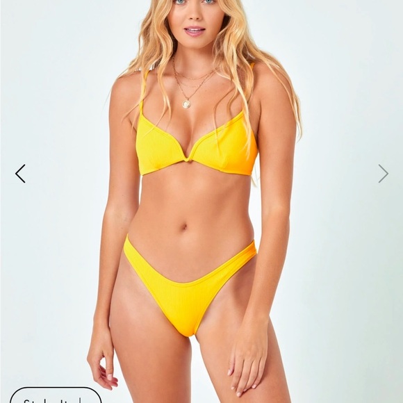 NWT l*space Ribbed Whiplash Yellow Bikini Bottom Size Smalll - Picture 2 of 7